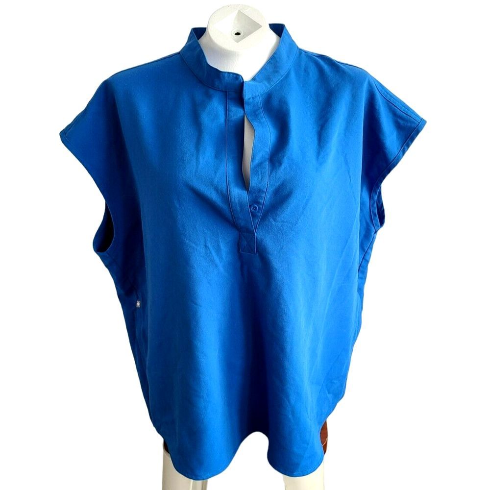 Figs Technical Collection Royal Blue Sleeveless‎ Scrub Top XXL Mandarin Collar